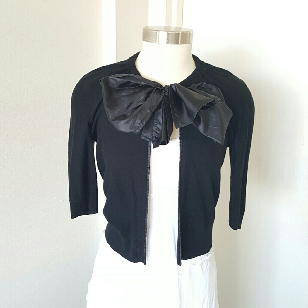 DKNY Black Cardigan with Satin Bow